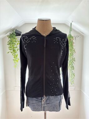 Akademiks Black Hooded Zip Jacket with Sequin Swirl Details